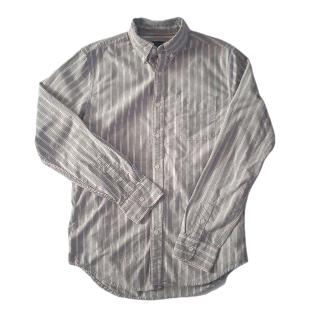 American Eagle Gray/Pink Striped Flannel Button Down Top sz S Mens 100% Cotton